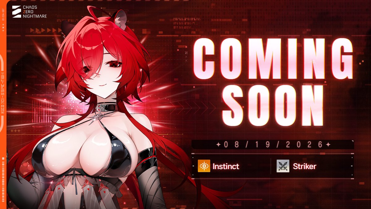 CZN_Official_EN's tweet photo. ◤  08.19.2026
COMING SOON ◢

#ChaosZeroNightmare #CZN https://t.co/sOLW21XtUE