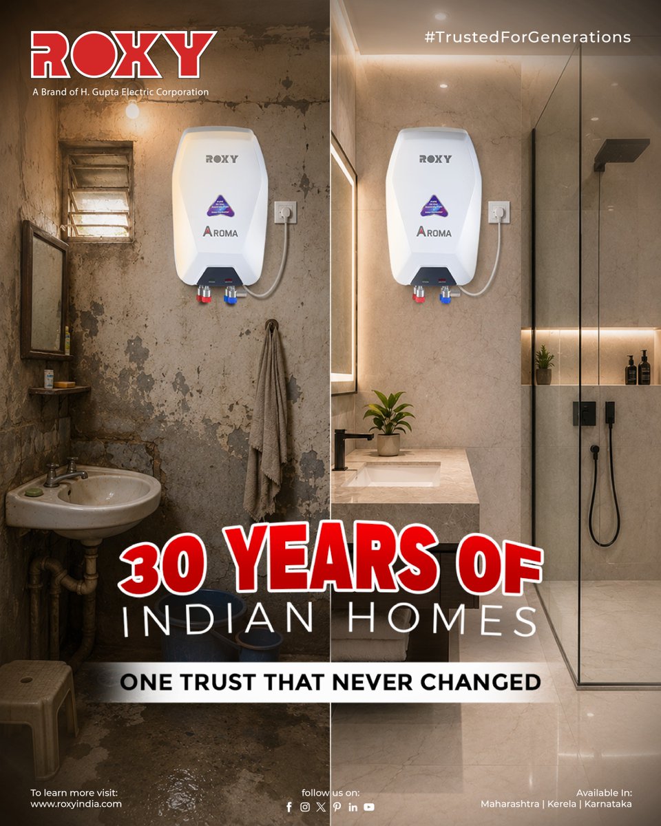 RoxyAppliances's tweet photo. 30 years, countless Indian homes, and one trust that has only grown stronger with time. ❤️🏠
.
.
For more visit:- https://t.co/uYeGWpZmPO
.
.
#RoxyIndia #TrustedForGenerations #30YearsOfTrust #IndianHomes #HomeComfort https://t.co/OsqVpCqSRD