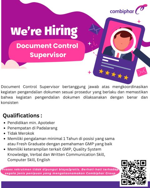 temankerjaaa's tweet photo. 📢We Are Hiring!

Buat kamu yang mau kerja di PT Pharma Health Care Cikarang dan  PT Combiphar Padalarang! 

Lagi ada lowongan kerja nih untuk kalian, posisi:

- Document Control Supervisor
- QC Starting Material Analyst
- Analytical Development Analyst
- Warehouse Operator
- Operator Produksi

Link di twitt bawah ya 👇👇👇