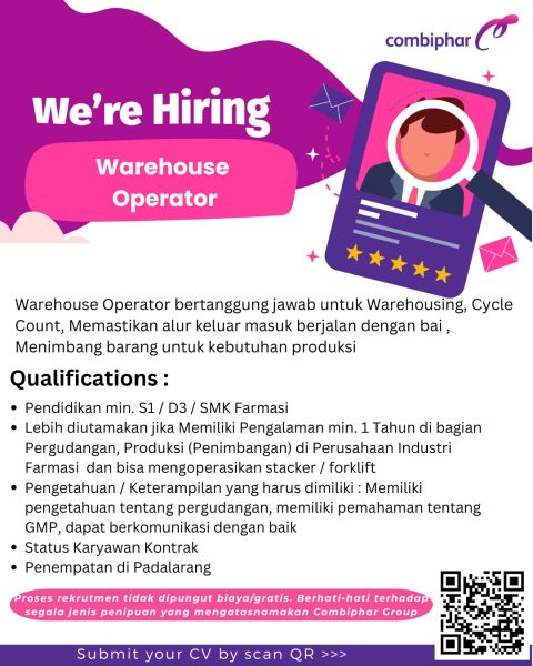 temankerjaaa's tweet photo. 📢We Are Hiring!

Buat kamu yang mau kerja di PT Pharma Health Care Cikarang dan  PT Combiphar Padalarang! 

Lagi ada lowongan kerja nih untuk kalian, posisi:

- Document Control Supervisor
- QC Starting Material Analyst
- Analytical Development Analyst
- Warehouse Operator
- Operator Produksi

Link di twitt bawah ya 👇👇👇
