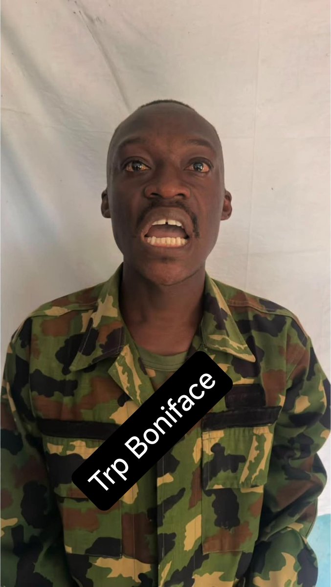 Pressman2040's tweet photo. 💔🤔This is Trp Boniface, the soldier who shamelessly came online with his full uniform to beg for money from a tiktoker whose video has been going viral on social media. He has been arrested and will face the consequences of his actions.

You can't come outside to demean the Nigerian Army in a disgraceful manner which is unsoldier like and expect clap back from the authority.