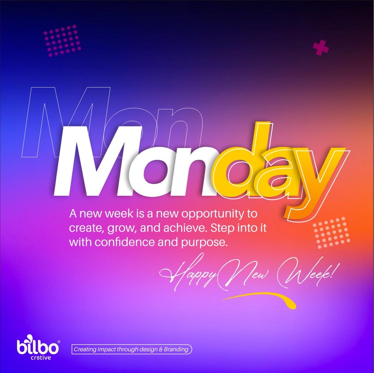 bilbocr8tive22's tweet photo. A new week is a new opportunity to create, grow, and achieve. Step into it with confidence and purpose. Happy New Week!
#Bilbocr8tive #EventBranding #GraphicDesign #CorporateBranding #EventDecor #LagosBusiness #CreativeAgency #Printing #BrandIdentity https://t.co/8AtfXtJrhR