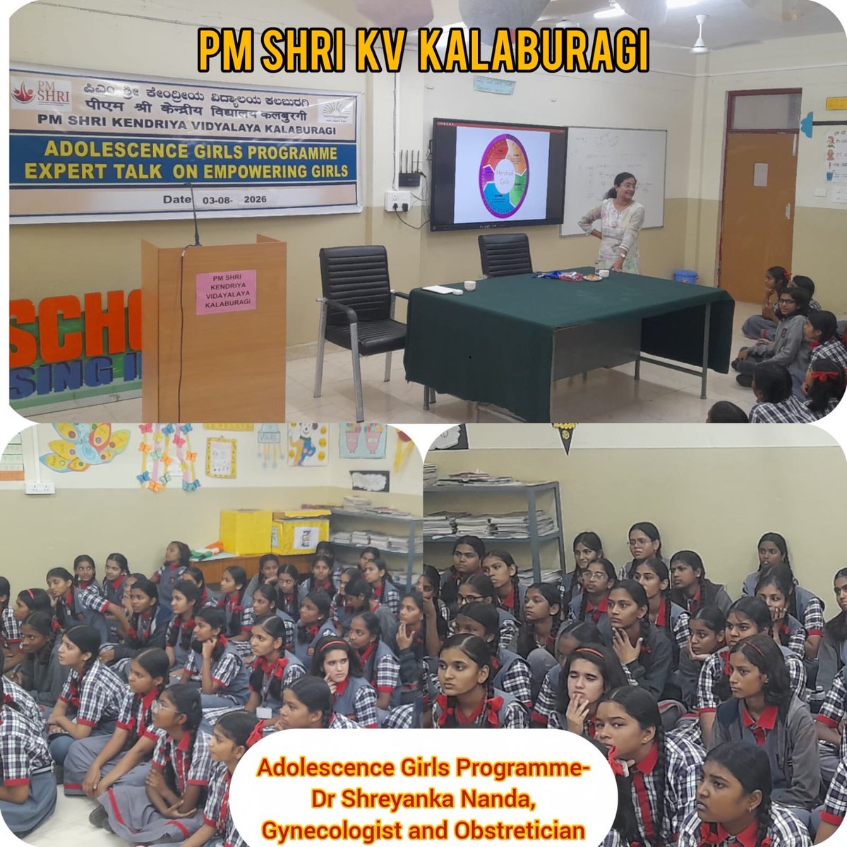 PMSHRIKVK's tweet photo. An insightful Adolescent Health Awareness Session was conducted for the girls of Classes VIII–X at PM SHRI Kendriya Vidyalaya Kalaburagi by Dr. Shreyanka Nanda, Gynecologist &amp; Obstetrician, empowering students with essential awareness on adolescent health and well-being.
#PMSHRI https://t.co/wctBXUfs4u