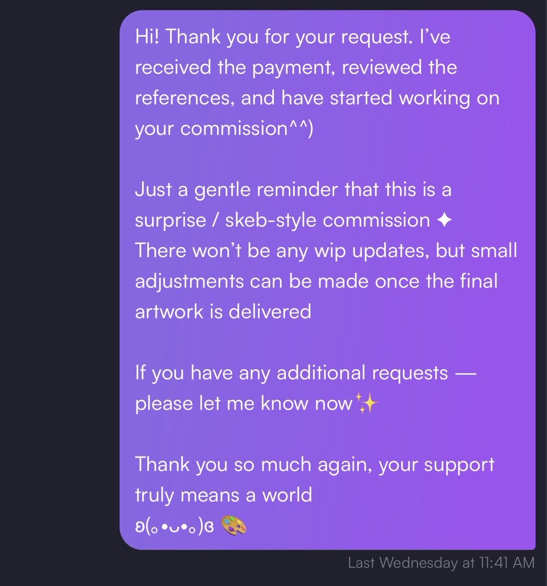 smodneart's tweet photo. 🦋 a little tip for new artists

at the start of every c⊹mm, I let my clients know exactly how many updates they’ll receive and at which stages✨

it helps avoid misunderstandings and gives clients peace of mind while they wait for their piece

#VGenComm #VGenArtist https://t.co/bPJoE0kpal