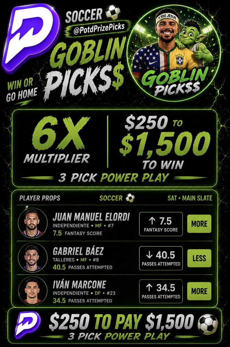 PotdPrizepicks's tweet photo. Let’s CASH the B2B FREE 6X SLIP✅⚽️

‼️I will GIVE AWAY $100 for every prop MISSED💰

RETWEET &amp; COMMENT “DEAL” to win the $100 ⬇️ https://t.co/iMBisODysq