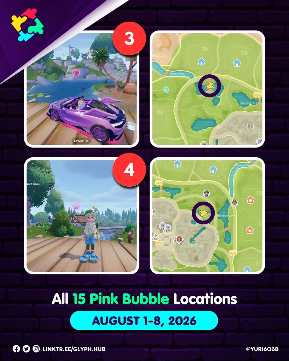 Glyph_Hub's tweet photo. [Heartopia]

All 15 Pink Bubble Locations for all servers August 01 to 08, 2026

#Heartopia #HeartopiaTips #HeartopiaGuide #PinkBubbles https://t.co/OJv75YIeav