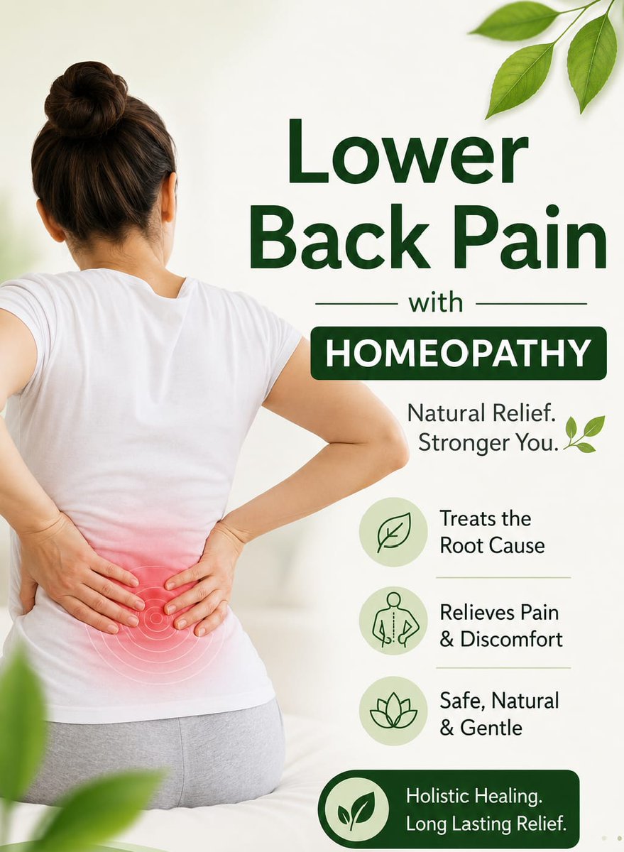 drakpatidar's tweet photo. Tired of letting lower back pain hold you back? Discover safe, gentle relief with homeopathy. It treats the root cause for long-lasting comfort! 🌿✨ 

 #LowerBackPain #Homeopathy #NaturalRelief #HolisticHealing https://t.co/mys1qrkUla
