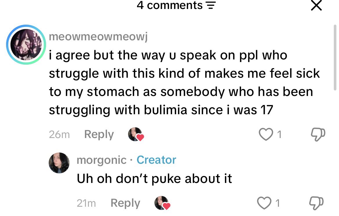 st4rfornick's tweet photo. person who made a video about ariana is shaming a bulimic person? who’s surprised https://t.co/RWetz1Uisa
