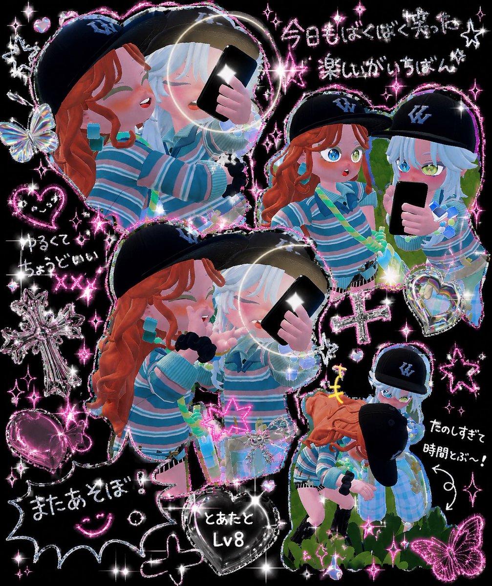 Chocotappuri___'s tweet photo. チャッピーに編集頼んだら、毎回ゴテゴテにされる爆笑爆笑爆笑爆笑爆笑
まじなんで爆笑爆笑爆笑爆笑？
1枚目、とあたとフレレベ8。
2枚目、ゆう様の馬車。
3枚目、馬車から落ちて滝行
4枚目、湖の中で釣り始めるゆう様。
ほんと今日も笑ったあ！！2人ともらぶ🫶🏻💕 https://t.co/bY9QJHc8Sc
