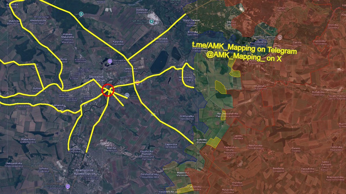 AMK_Mapping_'s tweet photo. Russia destroyed the main highway bridge in Slovyansk, Donetsk Oblast, using several KAB glide-bombs, as a part of their ongoing offensive towards the city.

This is the only road bridge within Slovyansk connecting the western part of the city with the eastern suburbs, and is a vital logistical route for Ukrainian forces to reach the approaching frontline. 

It's destruction forces Ukraine to use the main highway bridge further north, or roads in and around Kramatorsk, for logistics.