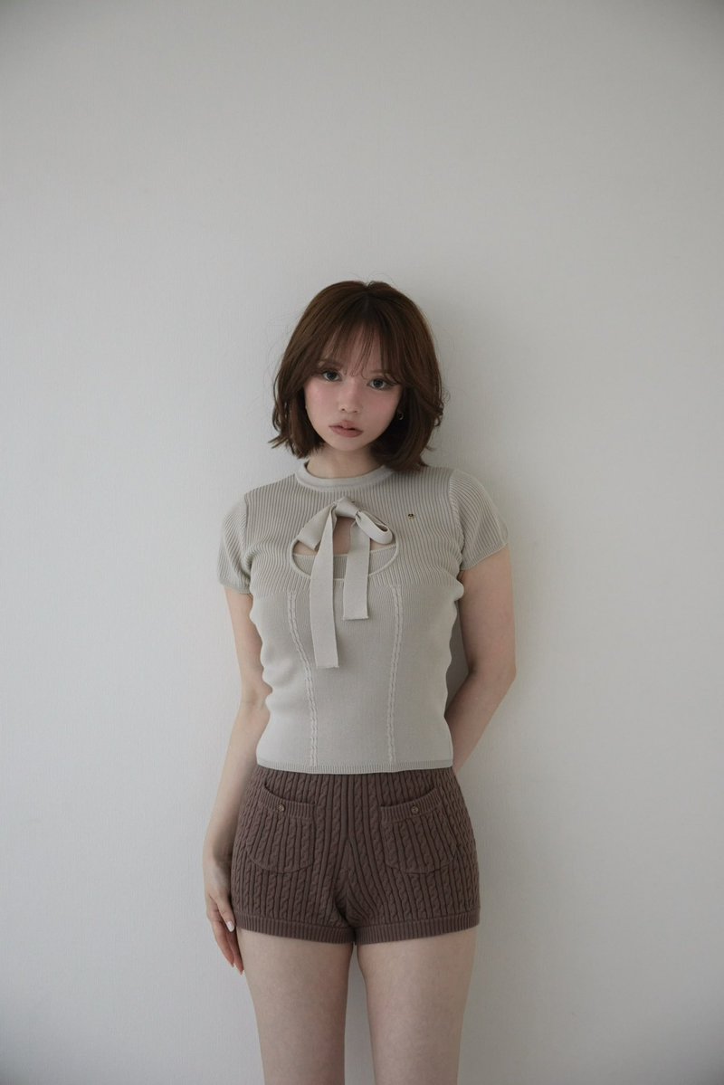 Emily ribbon knit tops color beige/navy ¥12,100-tax in さらりと