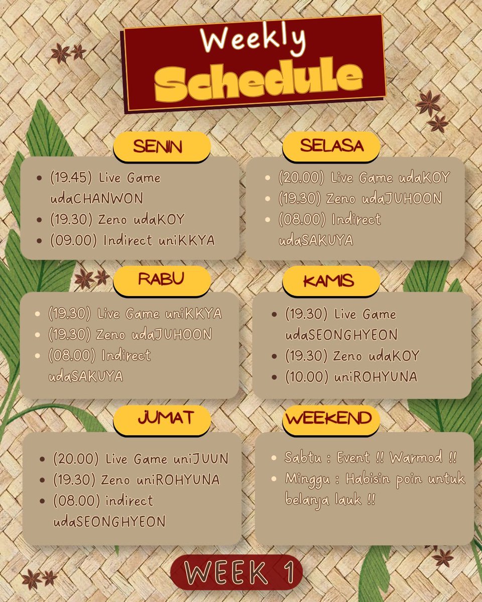 subWARUNGNASPAD's tweet photo. ㅤ 
ㅤ ㅤㅤㅤWeekly Schedule (3-7 Agustus 2026)
ㅤ https://t.co/cNYYrqz8V9