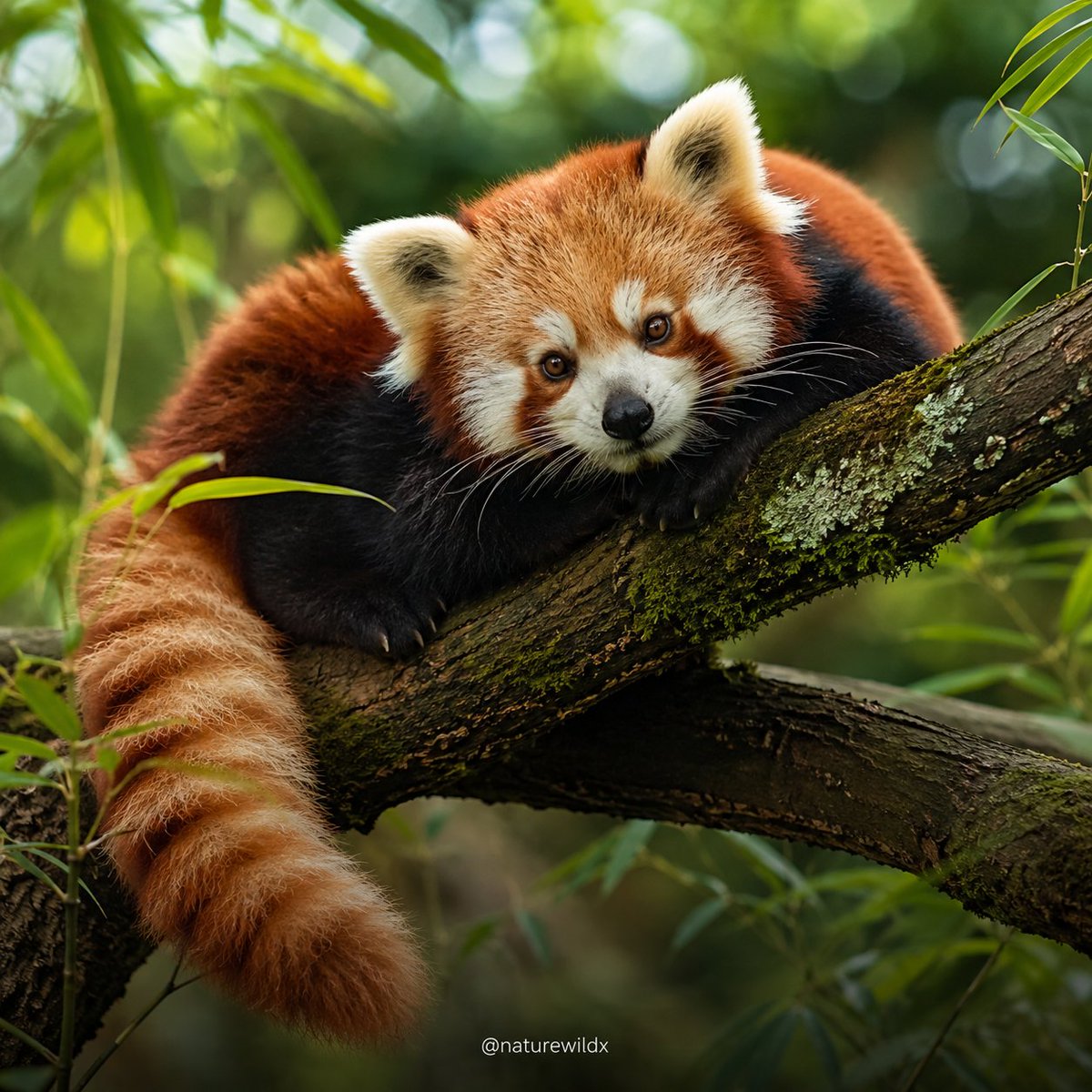 naturewildx's tweet photo. Red Pandas Use Their Tails as Blankets: Red pandas have long, bushy tails wrapped in ring patterns, which they use as cozy blankets to keep warm in the cold mountain temperatures of the Himalayas. https://t.co/fCFjSrkMhZ
