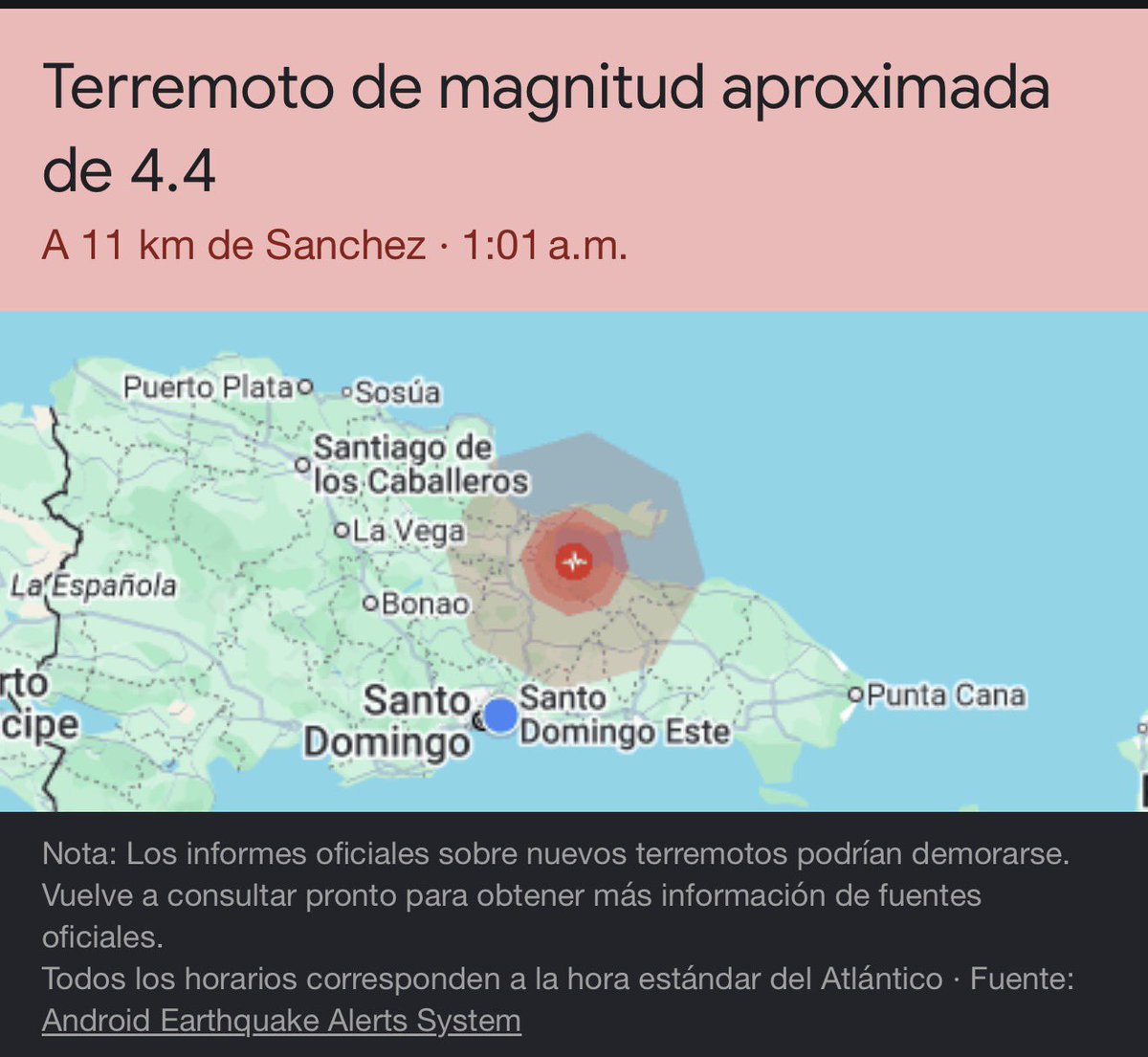 gregorypaniagu's tweet photo. #AHORAMISMO terremoto de 4.4 en la  provincia Sánchez. #rd https://t.co/Km4K3RMBHe