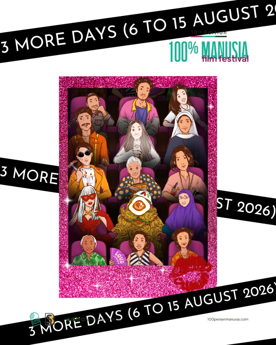 100prsenmanusia's tweet photo. Only 3 days left.
Your watchlist is waiting.
Your movie buddy is waiting.
The big screen is waiting.
The only question is...
Are you ready? 🍿
Join us from 6–15 August 2026 for 10 days of films, conversations, and unforgettable festival moments.
#100PMFF26 #ADecadeofLoveLanguage #100PersenManusia