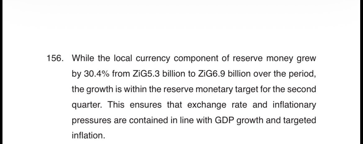 baba_nyenyedzi's tweet photo. Buried in a single paragraph of  over 200 page mid term budgetary review is that ZiG reserve money grew by 30% in the five months to May 2026, an annualised rate of 72%. Broad money supply expanded even faster, at an annualised 86%.

Little is said about how this monetary growth will be contained.

Which begs the question. How much of reported company revenue reflects real economic growth and how much is simply the product of newly created money?