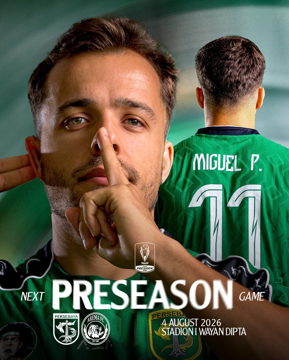 persebayaupdate's tweet photo. Pertandingan keempat Piala Presiden, ayo terus bangun tim lebih baik lagi 🐊💚

🆚: Arema FC
🏟️: Kapten I Wayan Dipta, Gianyar
🕣: 4 Agustus 2026, kickoff 21.00 WITA
🖥️: @sports.indosiar

Untuk Bonek dan Bonita, tidak usah memaksa ke Bali, tidak ada penjualan tiket pertandingan semifinal Piala Presiden. Ayo kita berikan doa dan dukungan dari rumah dan kota masing-masing. 

Mau nribun? Siapkan energi untuk hijaukan GBT pada Sabtu, 15 Agustus 2026,  Persebaya vs Penang FC, kickoff 19.00 WIB.

Salam satu nyali
WANI…!

#persebaya #persebayauntuksemua