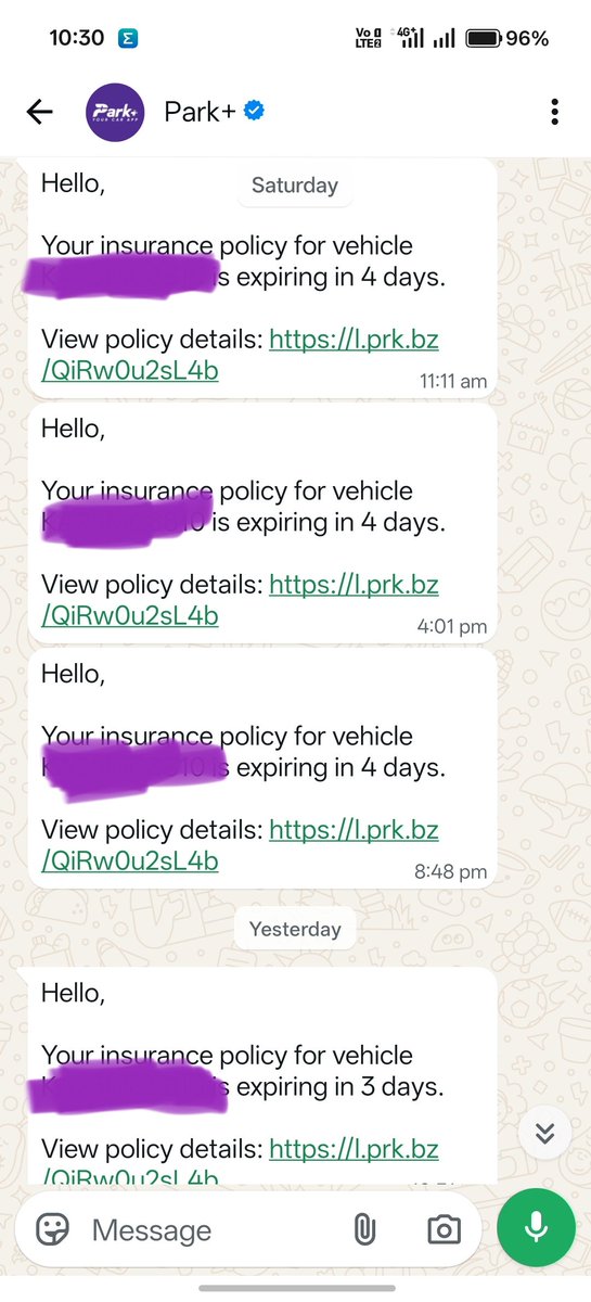 harshauy's tweet photo. Hey @parkplus_io please stop spamming me. I have already renewed my insurance #Spam https://t.co/myEW8SM6XK