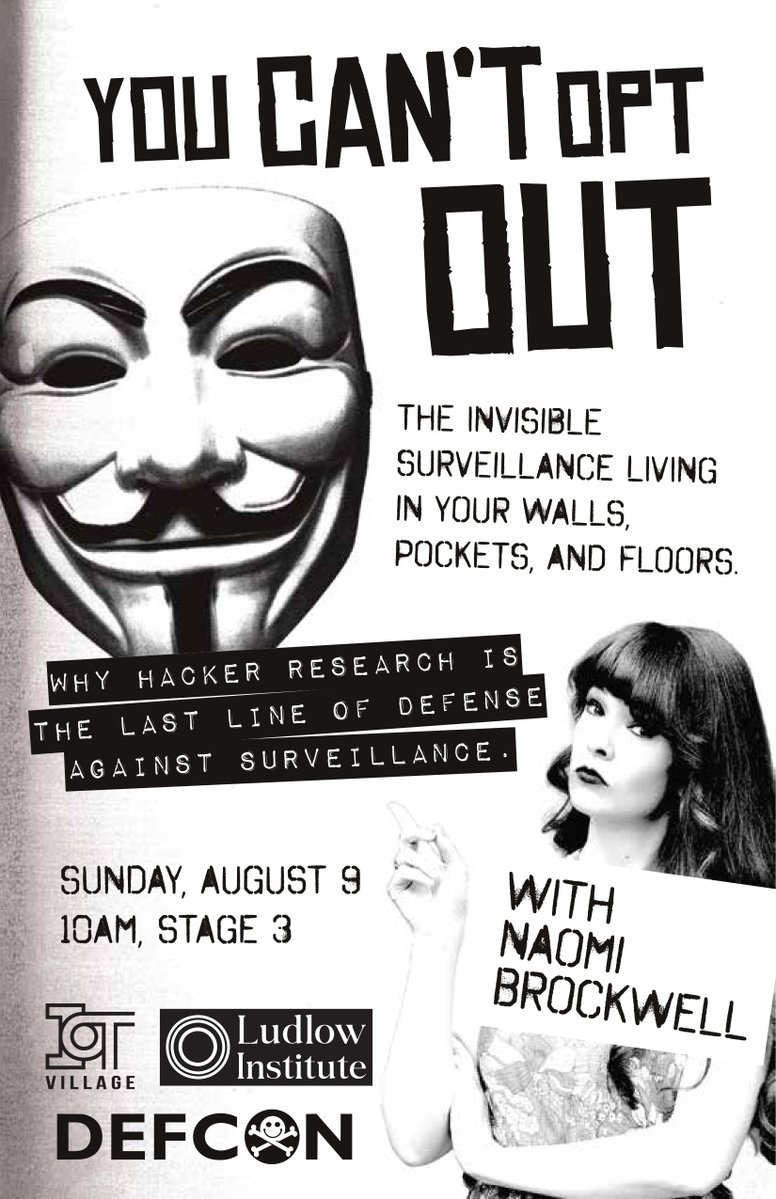 naomibrockwell's tweet photo. Super excited for @defcon!
I'll be speaking at @IoTvillage on Sunday 10am, I know it's early but come say hi! I'd love to see you 💛 https://t.co/gSnclPYGRN