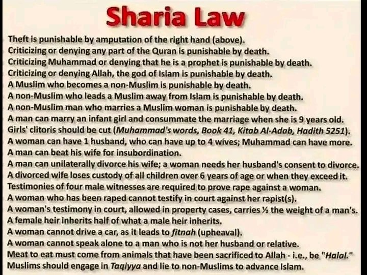 WesternPulse88's tweet photo. Islams must be the scariest people to exist.

So the IEC has rejected the Islamic State of South Africa from registering as an actual political party due to the crazy, nonsensical, oppressive rules they have called the Sharia Laws.

They must’ve thought South Africa is a banana republic for accepting rules that say men can beat children, men can marry infants and the marriage will resume when the kid is 9. A woman cannot speak to another man that’s not her HISBAND? Muslim man that married a non Muslim will be killed? Why is it that everything for thwm needs to ends in death or you abusing by the rules. 

This is insane and to think there are people that sat and drafted these and were willing to put them in action?

Any religion that wants women and kids to be oppressed and be subhuman is just crazy people gathering together 

Attached all of them down there so you can read them and tell me what you think.