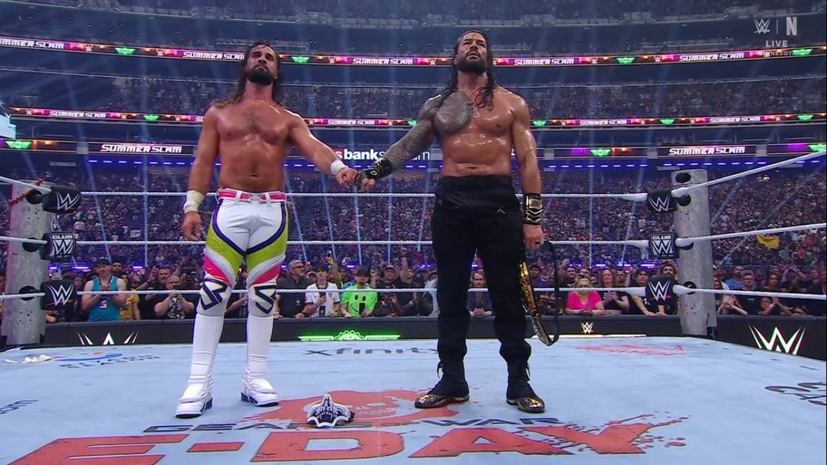 THEOGDOLPHINFAN's tweet photo. @MrSantiZap This match was phenomenal and having the dean shield mask in the middle to symbolize dean Ambrose was awesome, and I don't think this is the last roman vs Seth match. And maybe in Oct 2027 when moxleys contract is up in at wm 44 or 45 we get the shield triple threat in the wm ME. https://t.co/gAhMlTJWNp