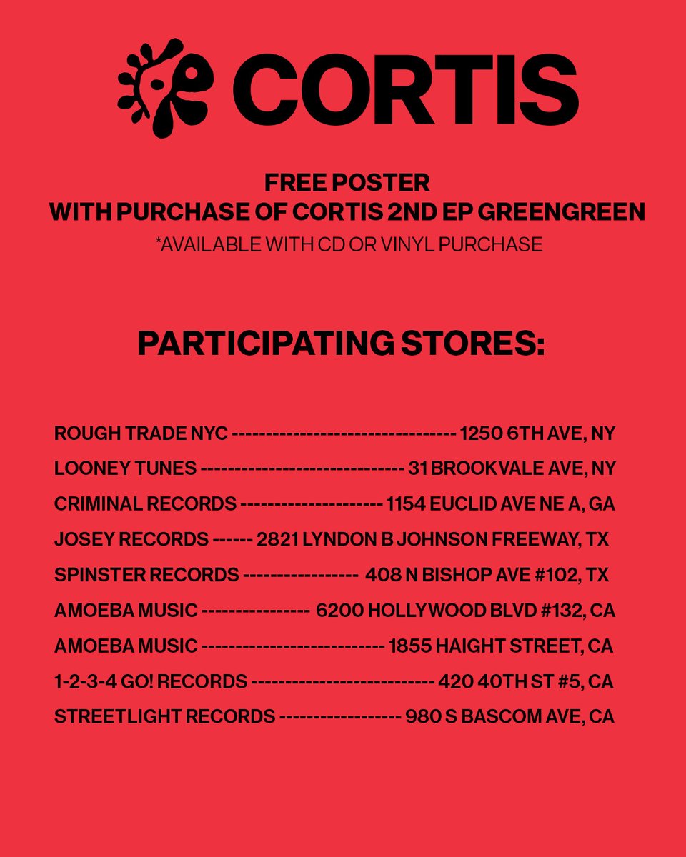cortis_bighit's tweet photo. Calling all US COER! To celebrate the 2026 CORTIS TOUR <PUT YOUR PHONE DOWN>, participating indie record stores will have tour posters available. Don't miss your chance to grab one while supplies last! 🔥

* Poster availability and quantities may vary by store. 

#CORTIS #코르티스 #CORTIS_TOUR
#PUTYOURPHONEDOWN #PYPD_IN_NA