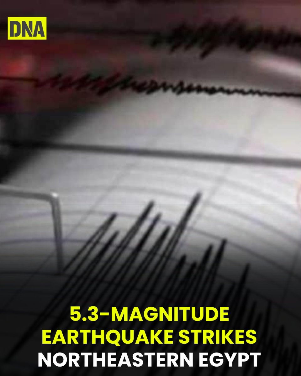 dna's tweet photo. A 5.3-magnitude earthquake hit northeast of Egypt’s Suez city on Monday, causing strong tremors. No casualties or injuries were reported. 

#Earthquake #Egypt #DNAUpdate https://t.co/2O8pg1wTEA