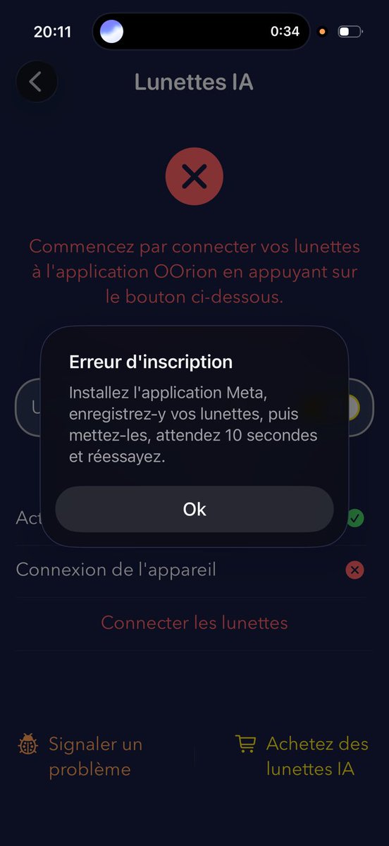 CubeNape's tweet photo. Coucou @oorionapp je n’arrive pas à mettre mes meta sur lapp. Je tombe la dessus, j’ai essayé de tout reboot mais ça change pas 
(Tout est à jour et j’ai des v2) https://t.co/QRWROXxtiW