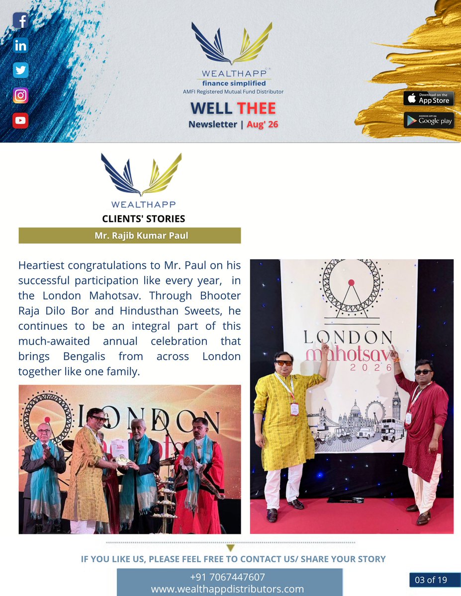 WealthappD's tweet photo. Our monthly e-newsletter, WellThee (You Stay Well) for the month of August 2026 is published. We are glad to share it with you
Registered Name-Wealthapp Distributors Pvt Ltd
AMFI Registration Number-ARN-85592
#wealthapp #FinanceSimplified #wellthee #newsletter #financialadvisor https://t.co/kYDyQw5pse