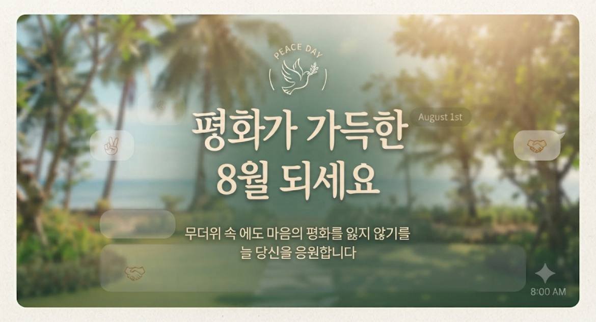 iwpg_icheon007's tweet photo. 💌 평화가 가득한 8월 되세요

#IWPG #평화 #8월 https://t.co/IqE66epkHp
