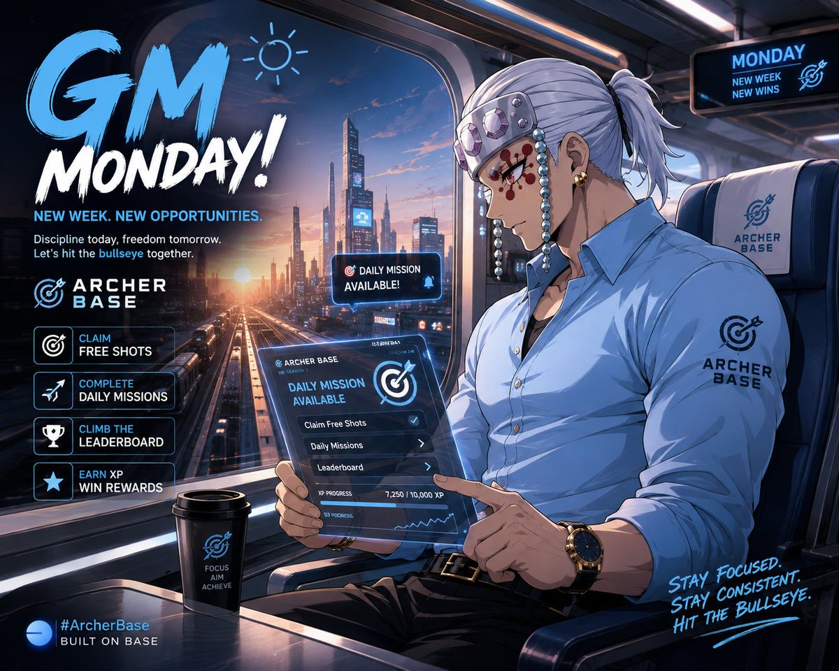 Chi_Don7's tweet photo. βοΈ GM, Web3!
New week. New opportunities. π―
Start your Monday with Archer Base: β
Claim your free shots πΉ Hit the bullseye π Climb the leaderboard
Consistency wins in Web3.
Join the journeyπ
https://t.co/QP3pj7QM3G
#ArcherBase #BuildOnBase https://t.co/TtnR6Wwbp9