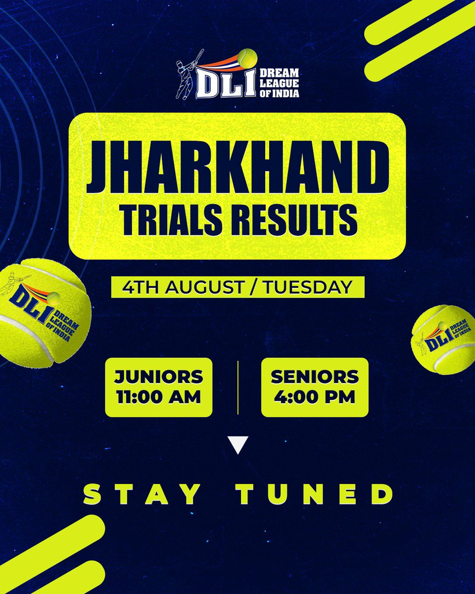dli_t10's tweet photo. Jharkhand trials results for juniors and seniors are dropping this Tuesday, 4th August—stay tuned!

#DLI #EditorMagic #GameOn

[Dream League Of India, DLI, Funny Cricket Reel, Editor Magic, Cricket Content, Youth Cricket India] https://t.co/qkrS1ApZOd