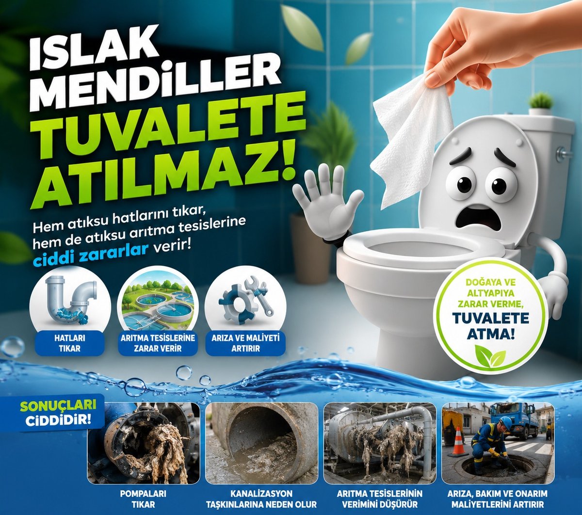 abonedairebsk's tweet photo. KANALİZASYON ÇÖP DEĞİLDİR! Bir ıslak mendil
küçük görünebilir. Ama kanalizasyonda büyük sorunlara yol açabilir. ALTYAPIMIZI BİRLİKTE KORUYALIM.
#İSKİ #İstanbul #ıslak #mendil #Altyapı #çöp https://t.co/0SVUbjXrQX