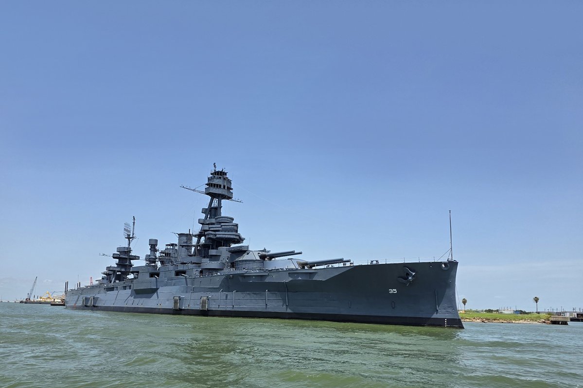 TracesofTexas's tweet photo. Traces of Texas reader Douglas P. was fishing in Galveston recently when he took this nice shot of the Battleship Texas all decked out in her new paint. How great is this?

Thank you, Douglas. I love that boat and this photo! https://t.co/xTbpNtM1Lu
