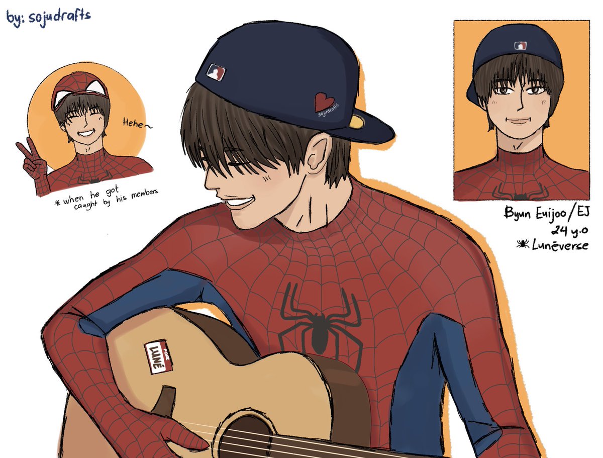 sojudrafts's tweet photo. spiderjju who loves to carry his beloved guitar around the town 🕷️🧡♥️ #의주 #EJ https://t.co/X5isdTAcsb
