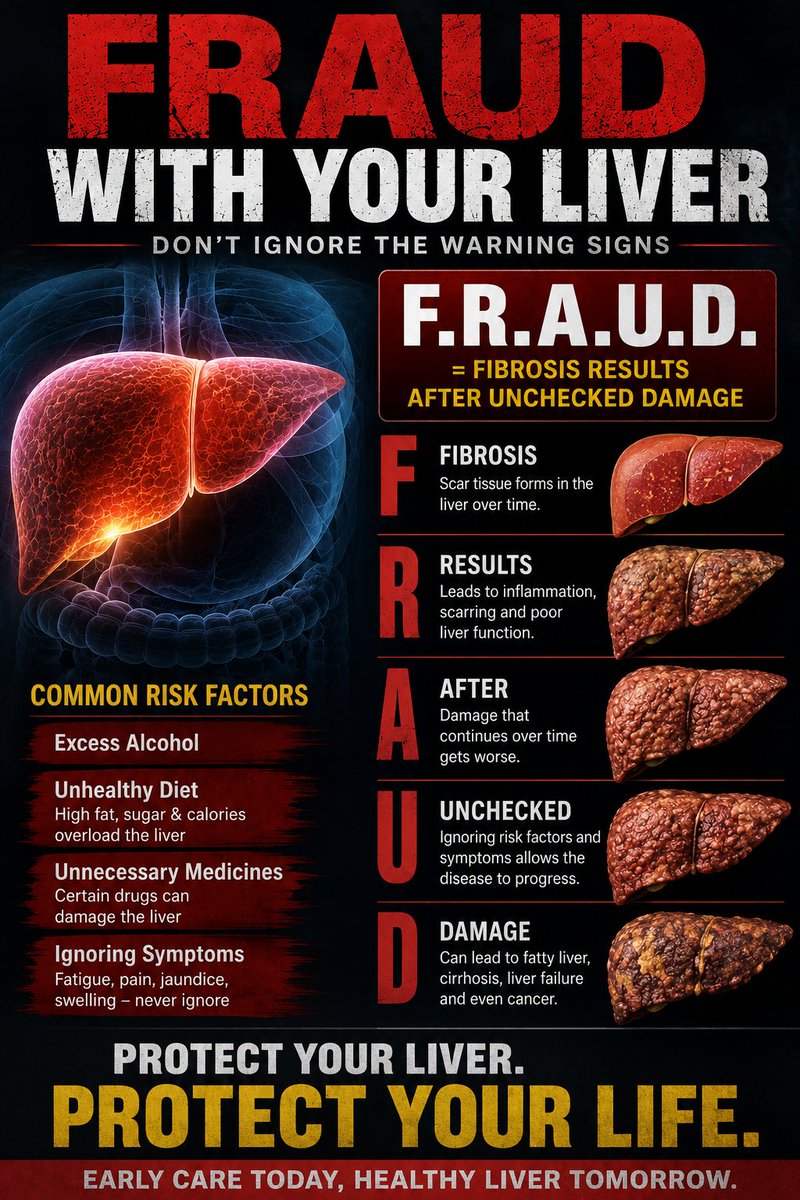 BagchiPrashanto's tweet photo. Have started Fraud ( Fibrosis results after unchecked Damage )
Because liver fibrosis often hides in plain sight.
No pain. No warning. Until it's too late.
Inspired by the amazing work of @liverUSA https://t.co/o5AAl8RZhg