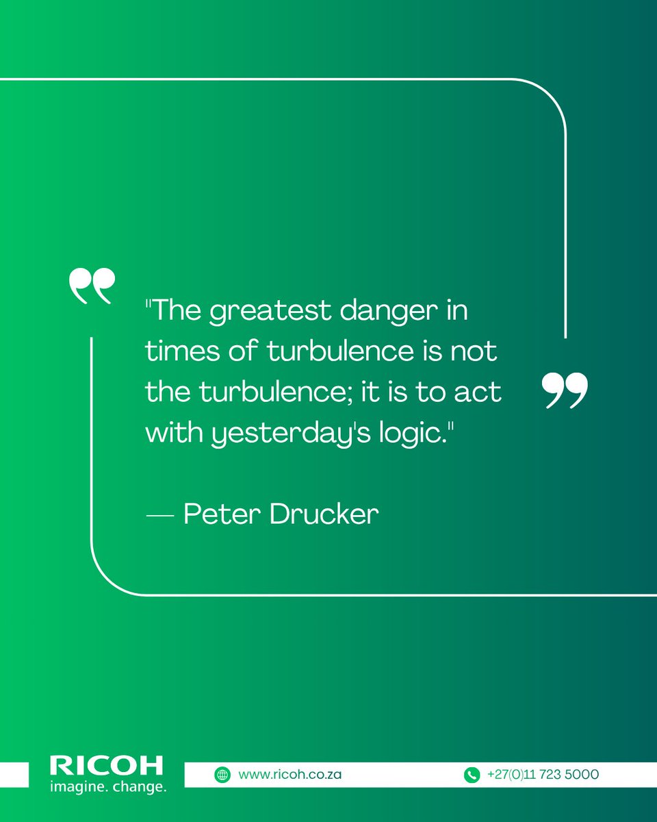 Ricoh_SA's tweet photo. In a world that is constantly evolving, success belongs to those who challenge old assumptions, embrace change, and adapt with purpose.

This week, focus on thinking differently, innovating boldly, and creating new possibilities.

#RICOH #MondayMotivation https://t.co/3YqcqUt87D