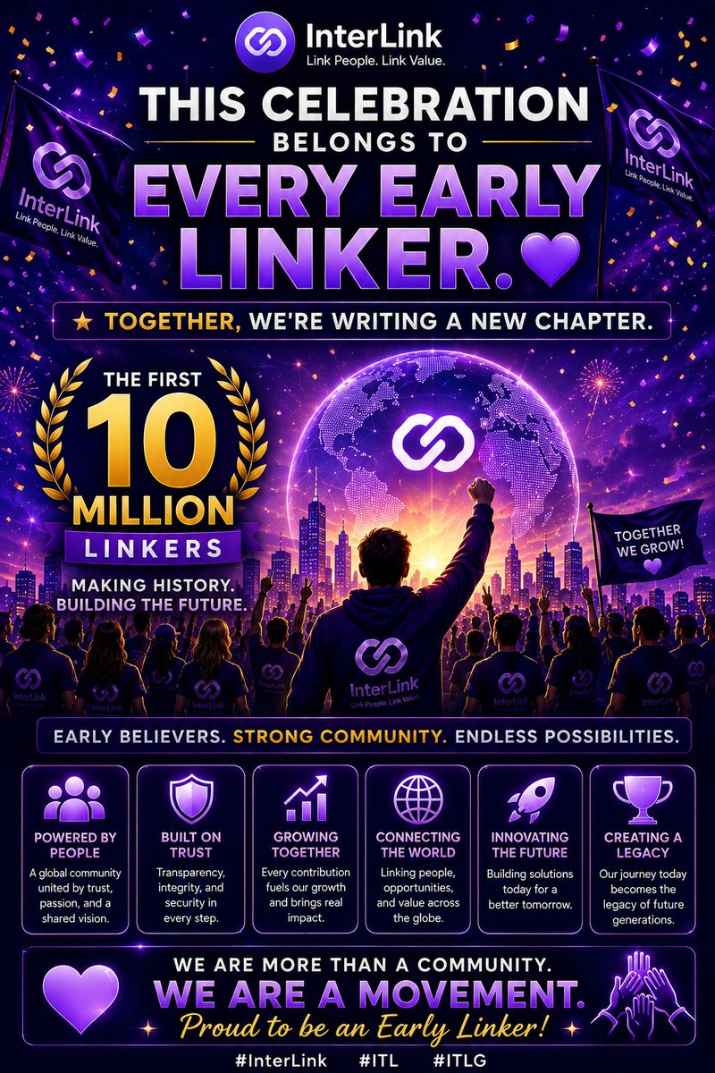 PRASADLAVUssj9's tweet photo. This celebration belongs to every early Linker. Together, we're writing a new chapter. 💜
#Interlink #ITLG #ITLX #ITL #InterLinkAmbassador https://t.co/z2ZUmtqV8Q