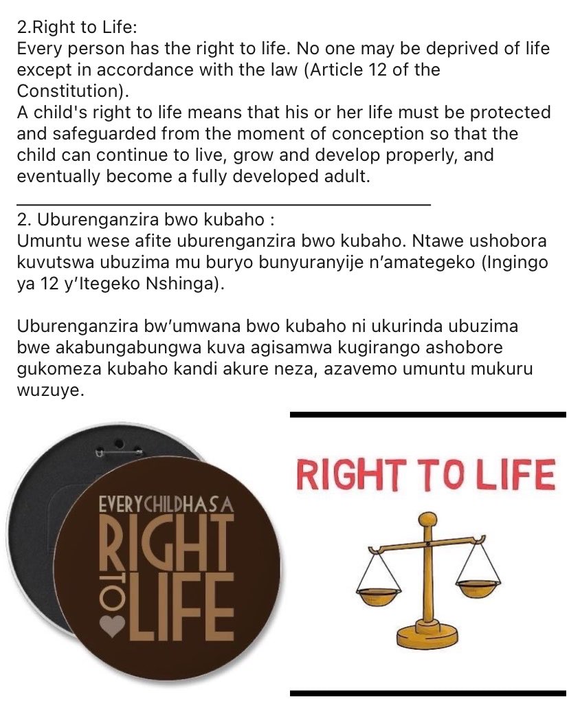 Altonist_b's tweet photo. Rights to life
A child's right to life means that his or her life must be protected and safeguarded from the moment of conception so that the child can continue to live, grow and develop properly, and eventually become a fully developed adult. 
@Rwanda_Child @UNICEF https://t.co/HTVD74Ery7
