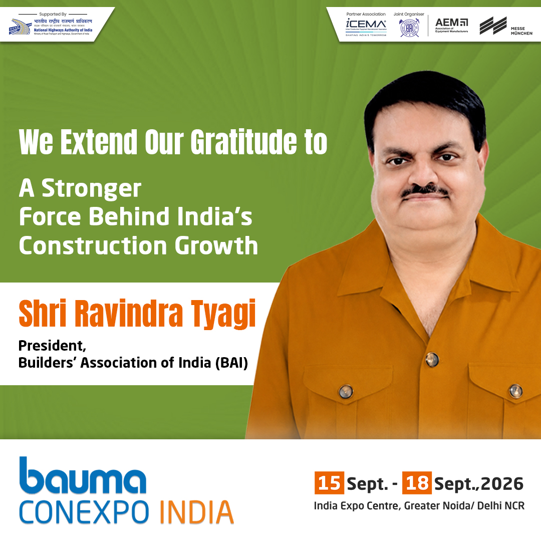 baumaCONEXPOIND's tweet photo. Proud to have the Builders' Association of India (BAI) as the Joint Organiser of bauma CONEXPO INDIA 2026.

Together, we're bringing the construction industry under one roof.

Register: https://t.co/2W8IPX8XWn

@Ravindr76522554

#baumaCONEXPOIndia #BuildIndia https://t.co/ppDAr17iFr