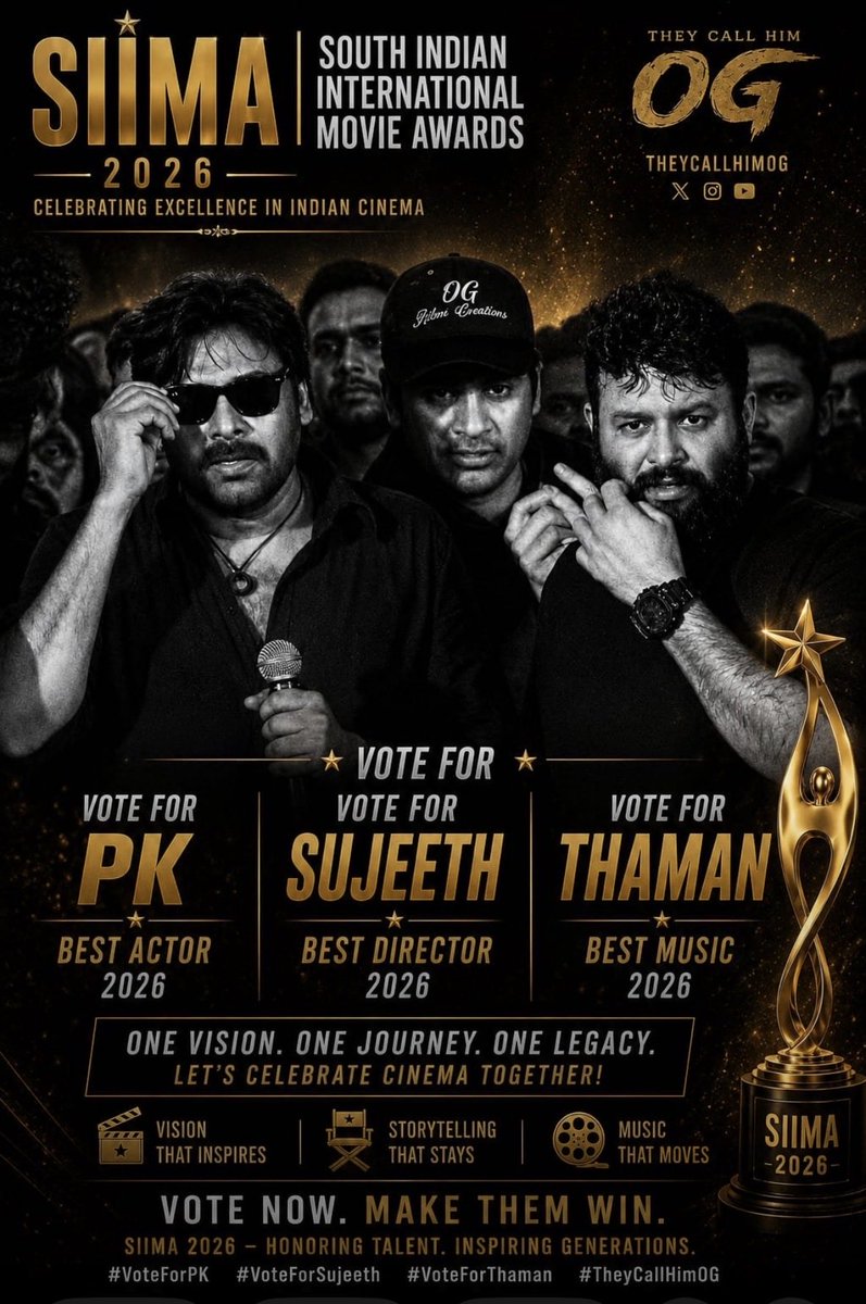 AlwaysUrsKalyan's tweet photo. Vote for Best Hero @PawanKalyan Garu, Best Director @Sujeethsign &amp; @MusicThaman as best music director &amp; other #OG cast in #SIIMA2026 awards !! https://t.co/USERsMc2Dg