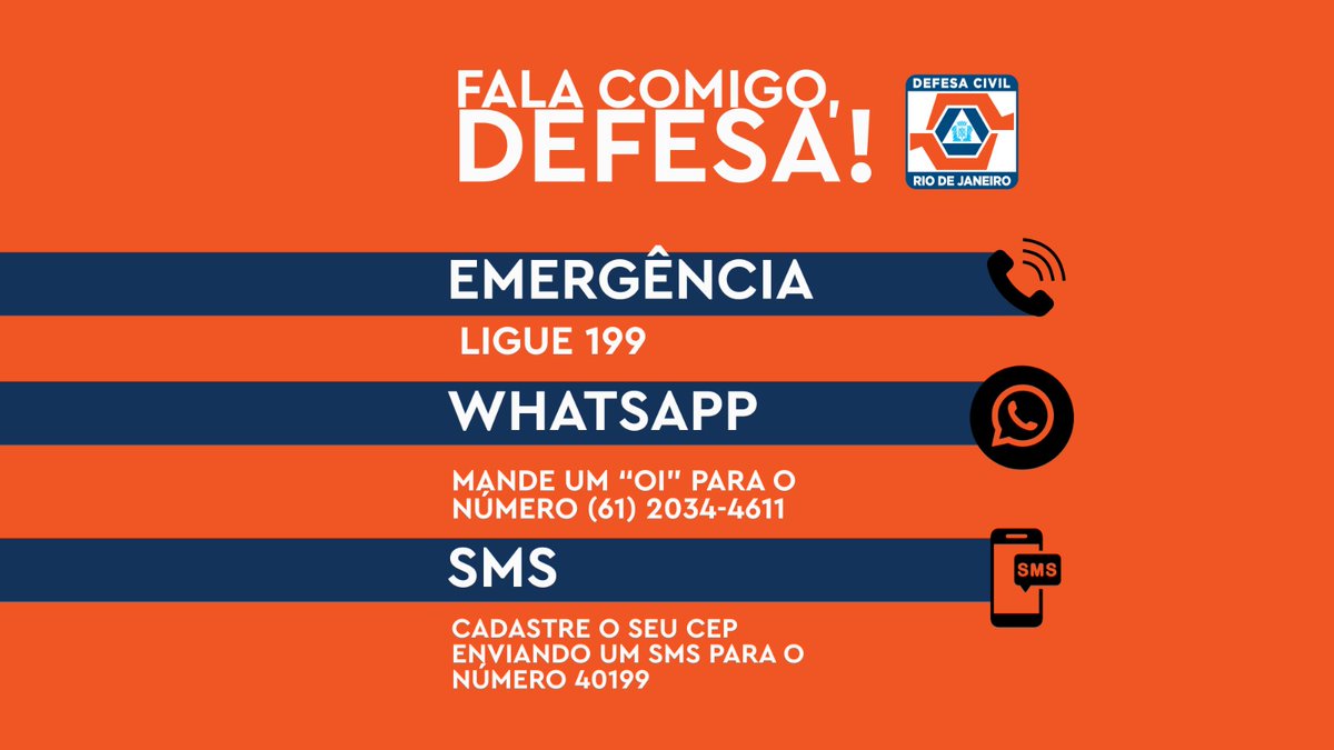 OperacoesRio's tweet photo. DEFESA CIVIL    

📲 Ligue 199 e solicite uma vistoria!  Ou faça um cadastro para receber avisos! Basta enviar uma mensagem de texto para 40199 com o CEP de sua residência e pronto!  
  
#CORInforma 
#defesacivil https://t.co/5sMnsvbvIp