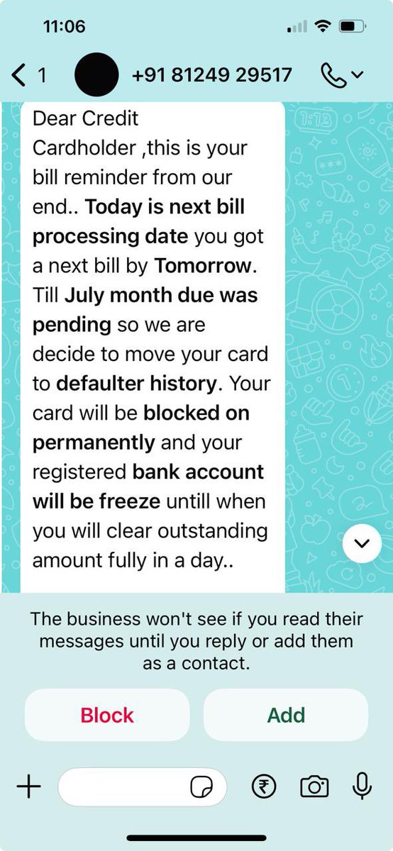 harrassment_'s tweet photo. @SBICard_Connect Your agent in number 8124929517 is rigorously calling and threatening in messages due to targets, and harassing, this is causing extreme disturbance to work and mental peace. #STOP THIS #HARRRASSMENT. This is #EXTREME AND #ILLEGAL 

@RBIsays @RBI @cyber https://t.co/JQCbpD7Af6