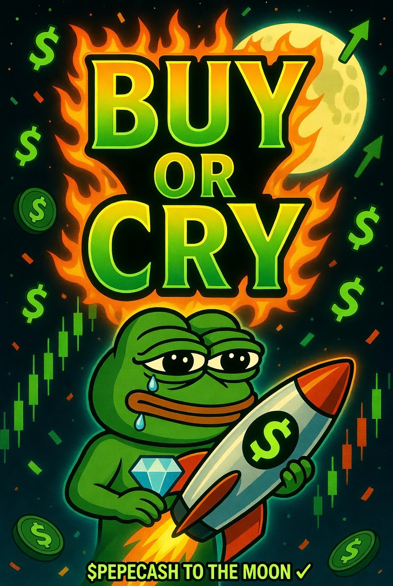 PEPECASHVU's tweet photo. 🚨 **$PEPECASH: BUY OR CRY** 🚨  

**The dip is over. The weak hands got rekt. Now the real party starts.**  

**Buy $PEPECASH now… or cry later when it’s 100x and you’re still watching from the sidelines.**  

🐸💎 **HODL = VIP seats on the next moon mission**  
💰 **Miss this and you’ll be the one writing “I should’ve bought” posts**  

**CA:**  
655MQLuAYMfTYasaDsQsd1hVQMZs8hvGx8KvNfsQF8o9  

🌐 https://t.co/KxYX2fRPwT | https://t.co/fJYH0cypbu  
📢 https://t.co/1m6ODQ8ij0  

**Buy or cry. Your choice.**  
**$PEPECASH TO THE MOON** 🐸💚🚀