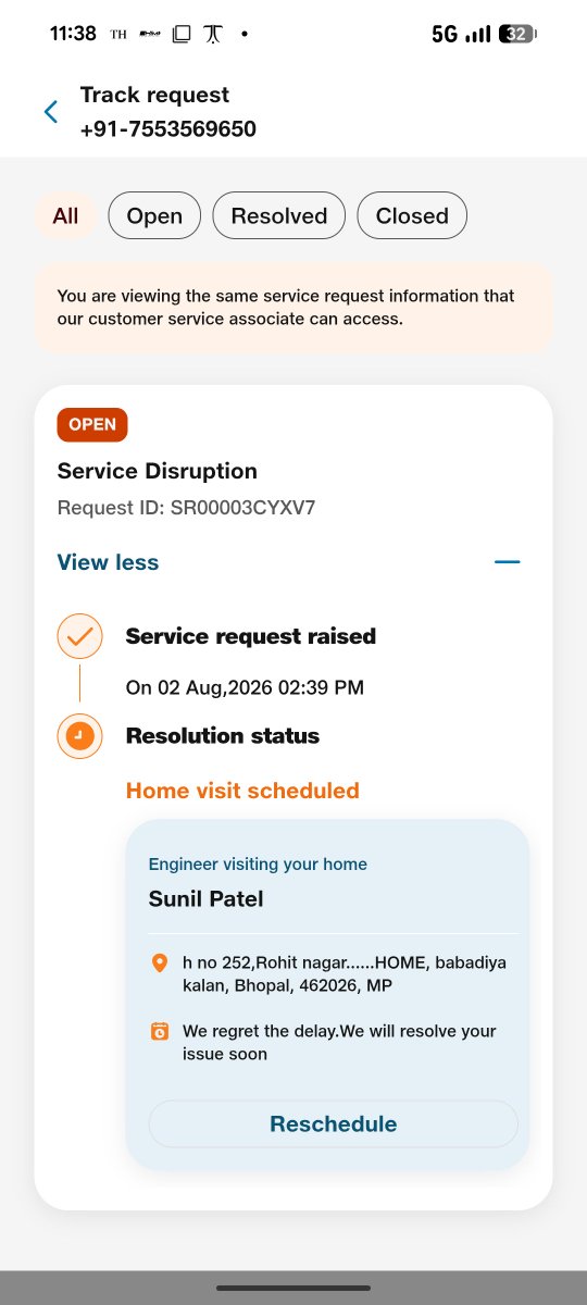 adholpu's tweet photo. @reliancejio @JioCare @JioHotstar connectivity lost for more than 24hour still no visit request id SR00003CYXV7 https://t.co/hxVQWqo4ix