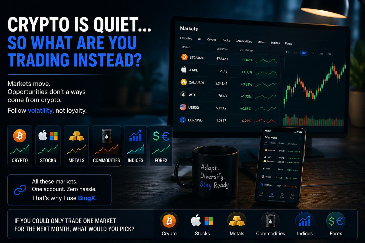 Henryaplis's tweet photo. Markets don't really care what your favorite asset is. Opportunity shows up where it shows up. Stopped thinking of myself as just a crypto trader a while back. Some days it's Bitcoin, other days it's stocks or commodities on BingX.
#MultiAsset #Trading https://t.co/dqnNwomV5q