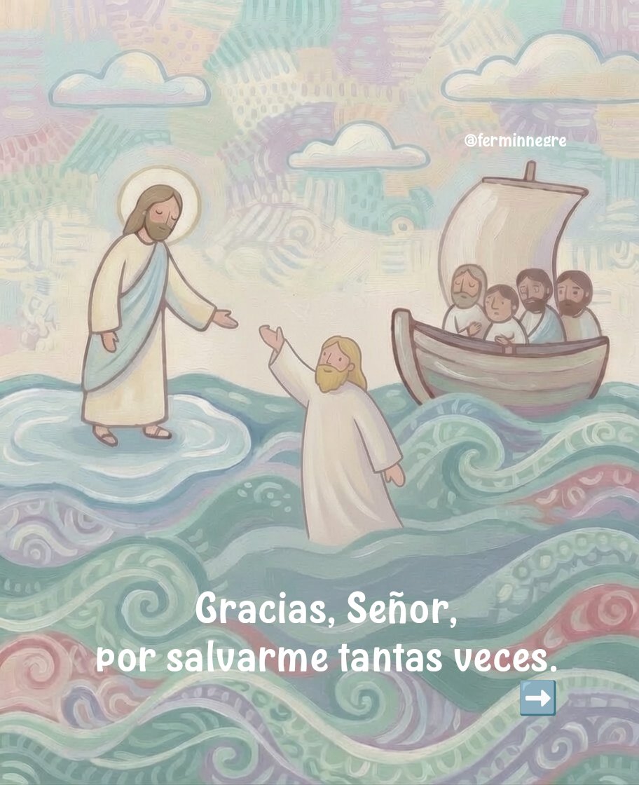 ferminnegre's tweet photo. ¿Quién no ha sentido alguna vez que se hundía en el mar de la vida como Pedro en el Evangelio de hoy?

Solo con los ojos fijos puestos en Jesús es posible caminar sobre las aguas, los problemas, las tempestades.

Volver a alzar la mirada y confiar:
«Ánimo, soy yo. No temáis».
🌊 https://t.co/5hg83OUFGq