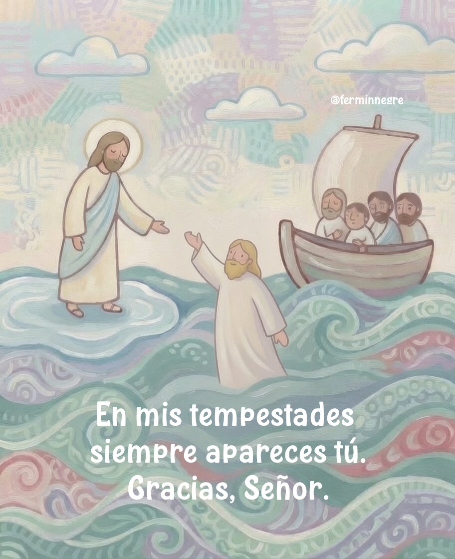 ferminnegre's tweet photo. ¿Quién no ha sentido alguna vez que se hundía en el mar de la vida como Pedro en el Evangelio de hoy?

Solo con los ojos fijos puestos en Jesús es posible caminar sobre las aguas, los problemas, las tempestades.

Volver a alzar la mirada y confiar:
«Ánimo, soy yo. No temáis».
🌊 https://t.co/5hg83OUFGq