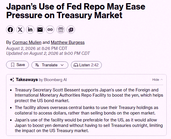 r5_27's tweet photo. 日本は今後、国際レポファシリティーを使って円を強化する方針みたい。米国債を売らなくて済むようにするための作戦らしいよ🚨🚨 https://t.co/VRAgH25omi