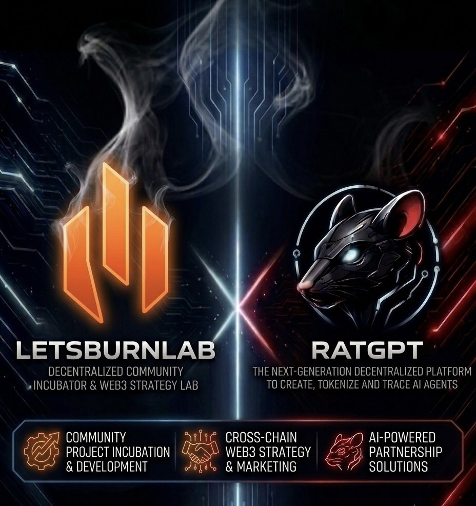 RATGPT_official's tweet photo. 🤝 LetsBurnLab × RATGPT

Brace up for a new dawn where Community incubation meets next-gen AI! 🔥

@letsburnlab pairs its project development power with @RATGPT_official to bring intelligent, tokenized AI agents to scaling Web3 projects.

🚀 Igniting community growth with decentralized AI.🔥